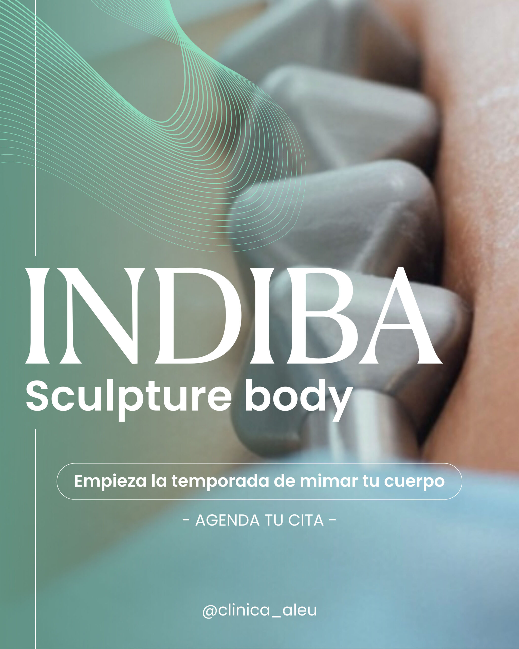 Post de Instagram de Clínica Aleu sobre INDIBA, un tratamiento estético avanzado enfocado en el cuidado de la piel y la regeneración tisular.